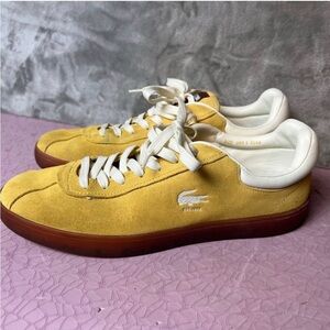 RARE~NEW Lacoste Baseshot Mustard Suede Sneakers with White Trim